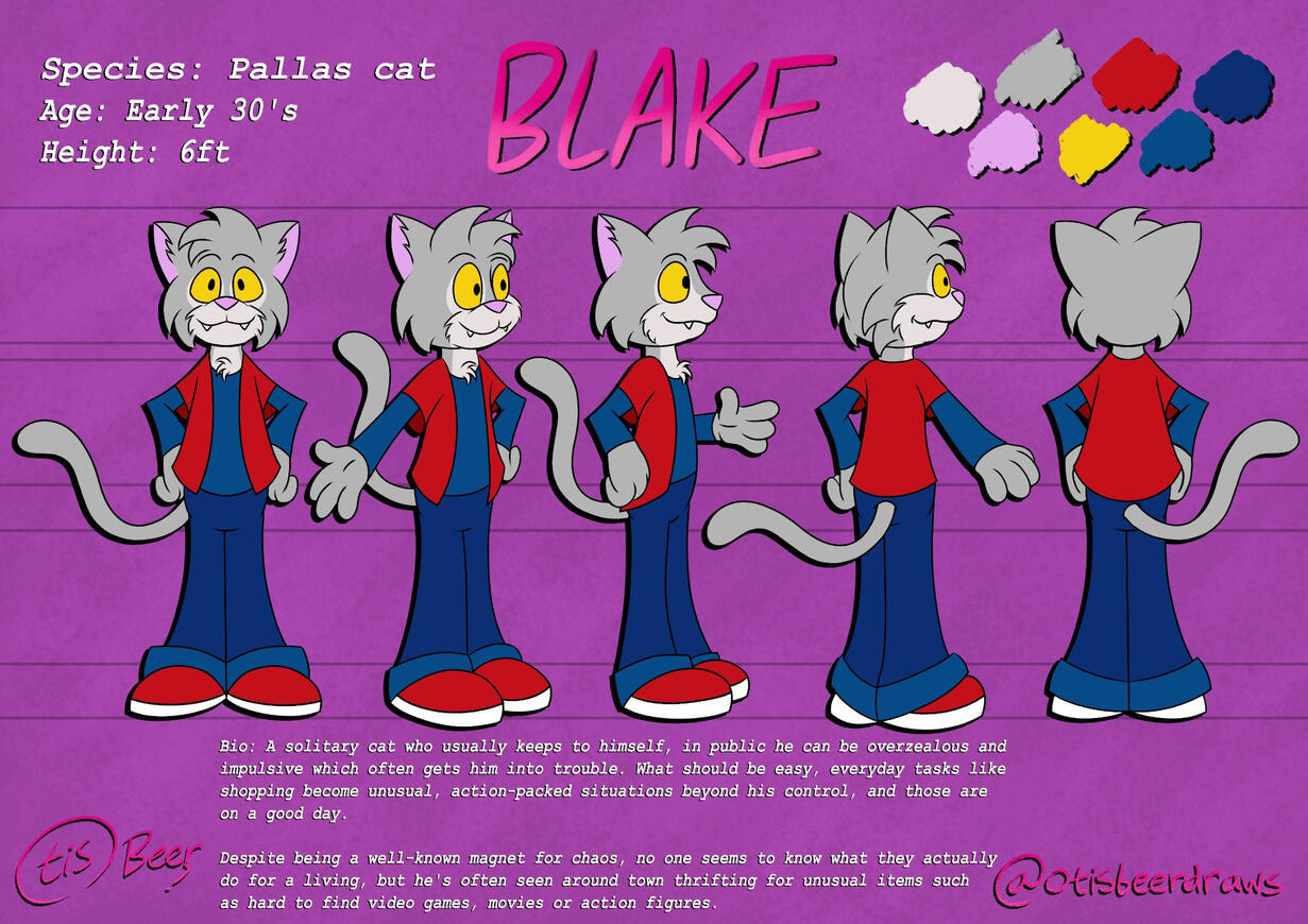 Updated takes on character sheets based on my animation "Cat Trip" from 2017 for a potential follow-up